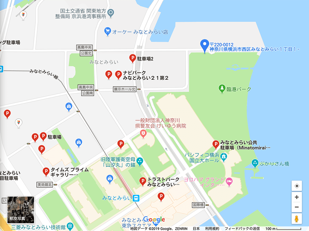 臨港パーク付近の駐車場マップ