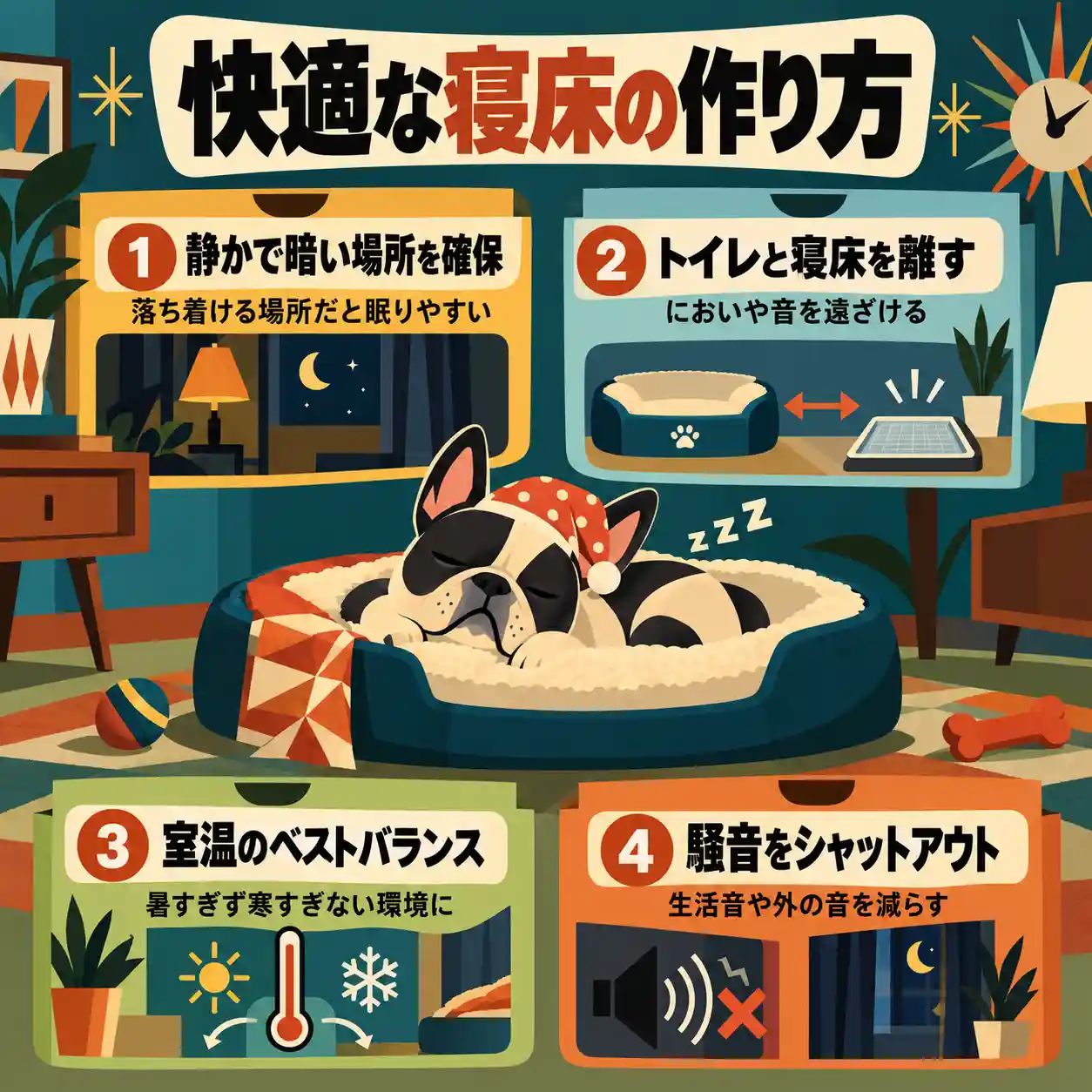 犬の寝床の作り方を解説したインフォグラフィック