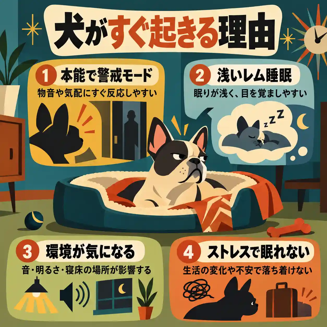 犬がすぐ起きる4つの理由をインフォグラフィックで解説