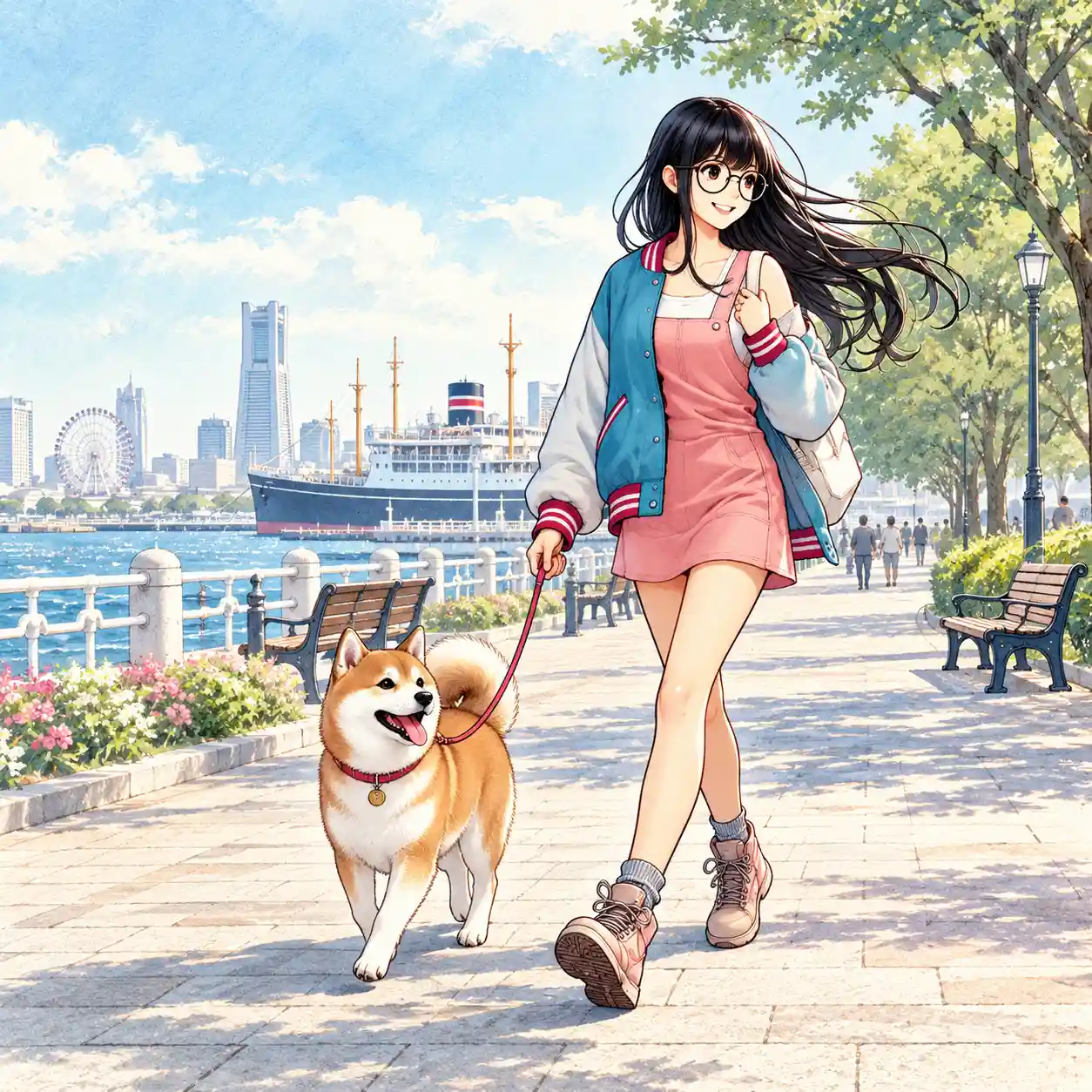 山下公園を散歩する柴っと女子