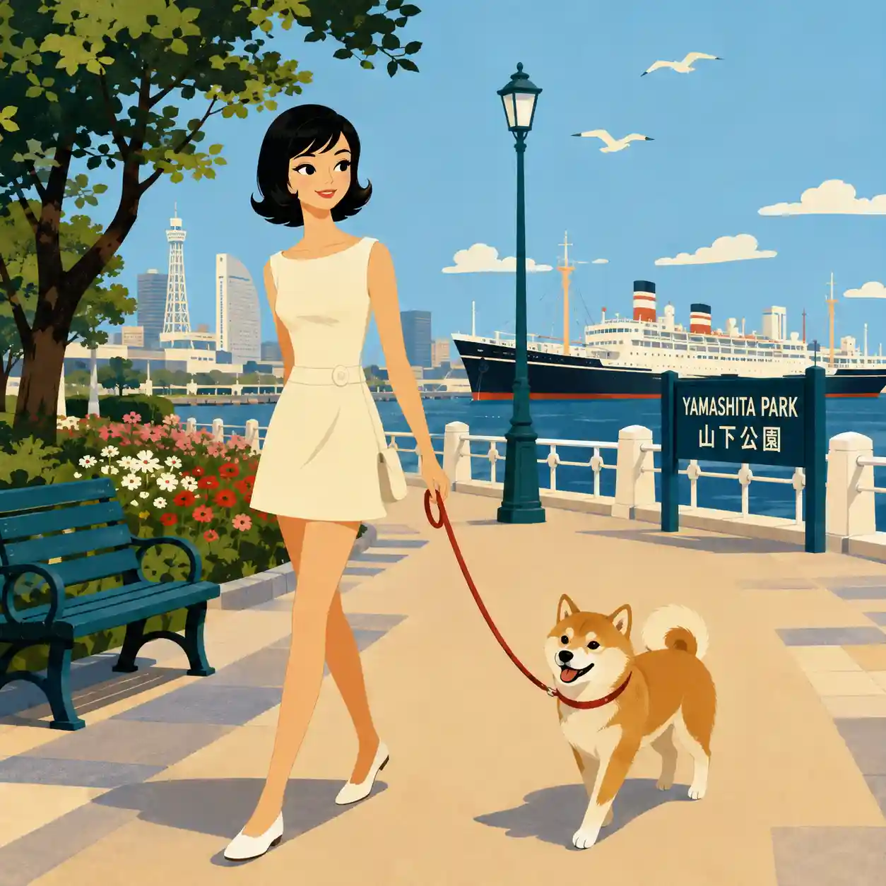柴犬と散歩　の女子