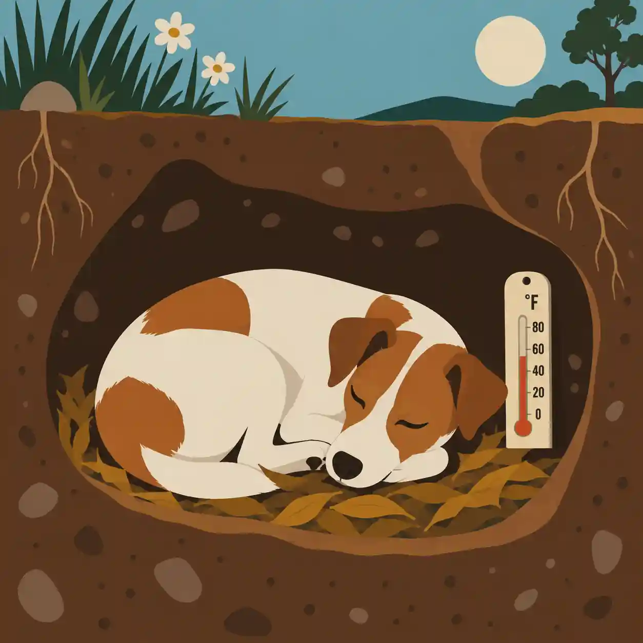 穴を掘って気温を調節する犬