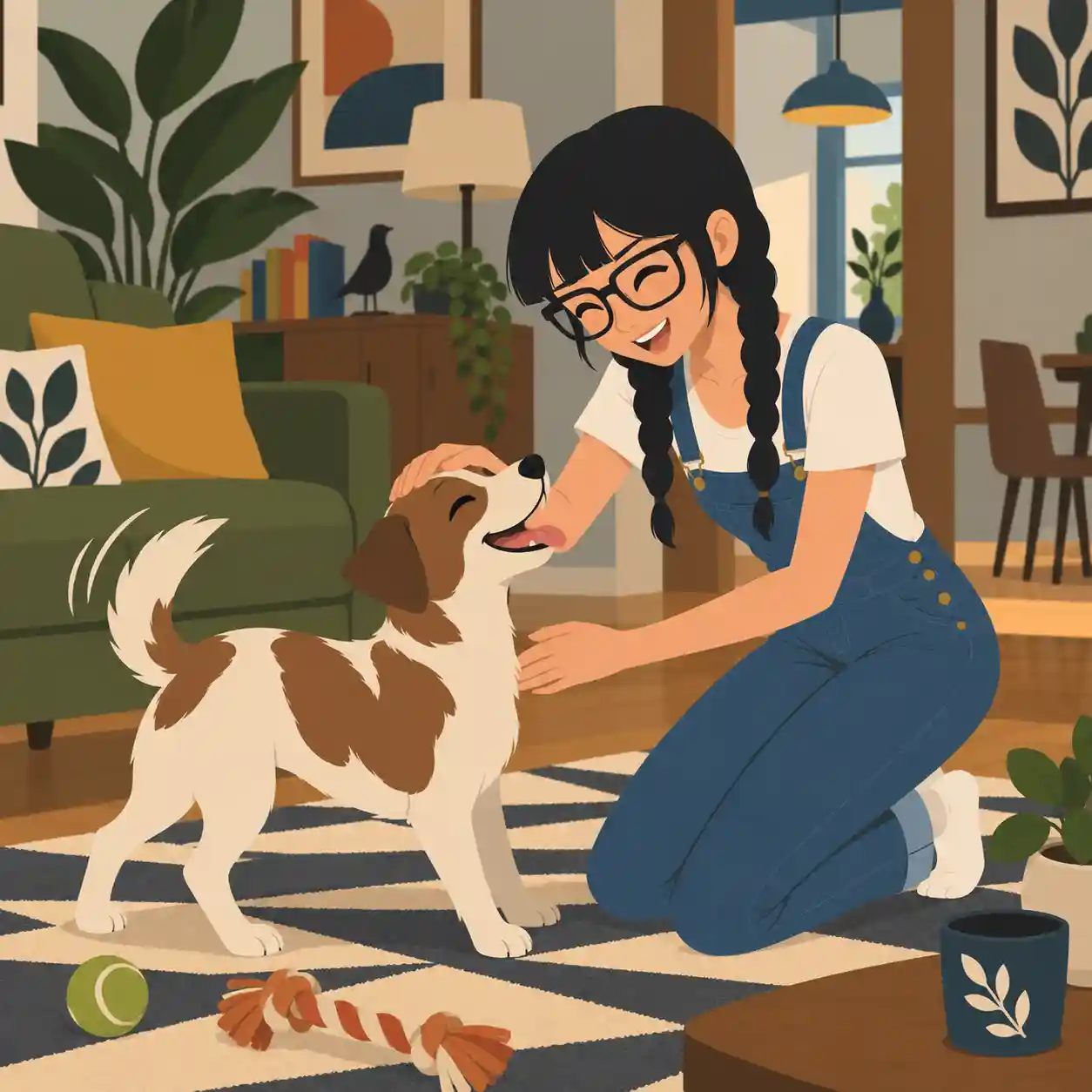 犬を褒めている女子