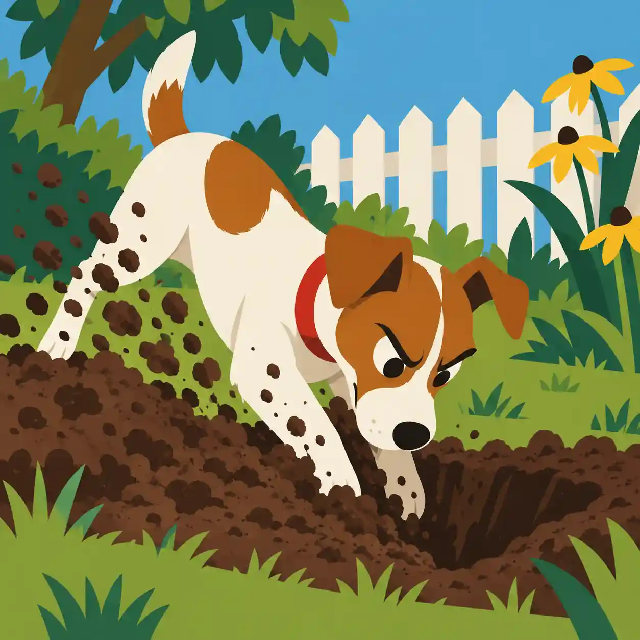 庭で必死に穴を掘る犬