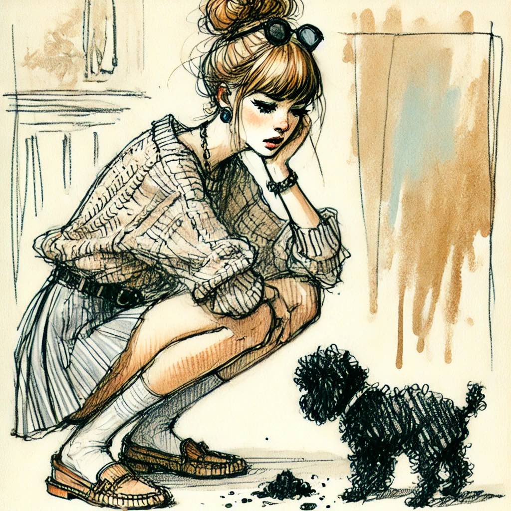 犬のうんちを心配そうに診ている女性