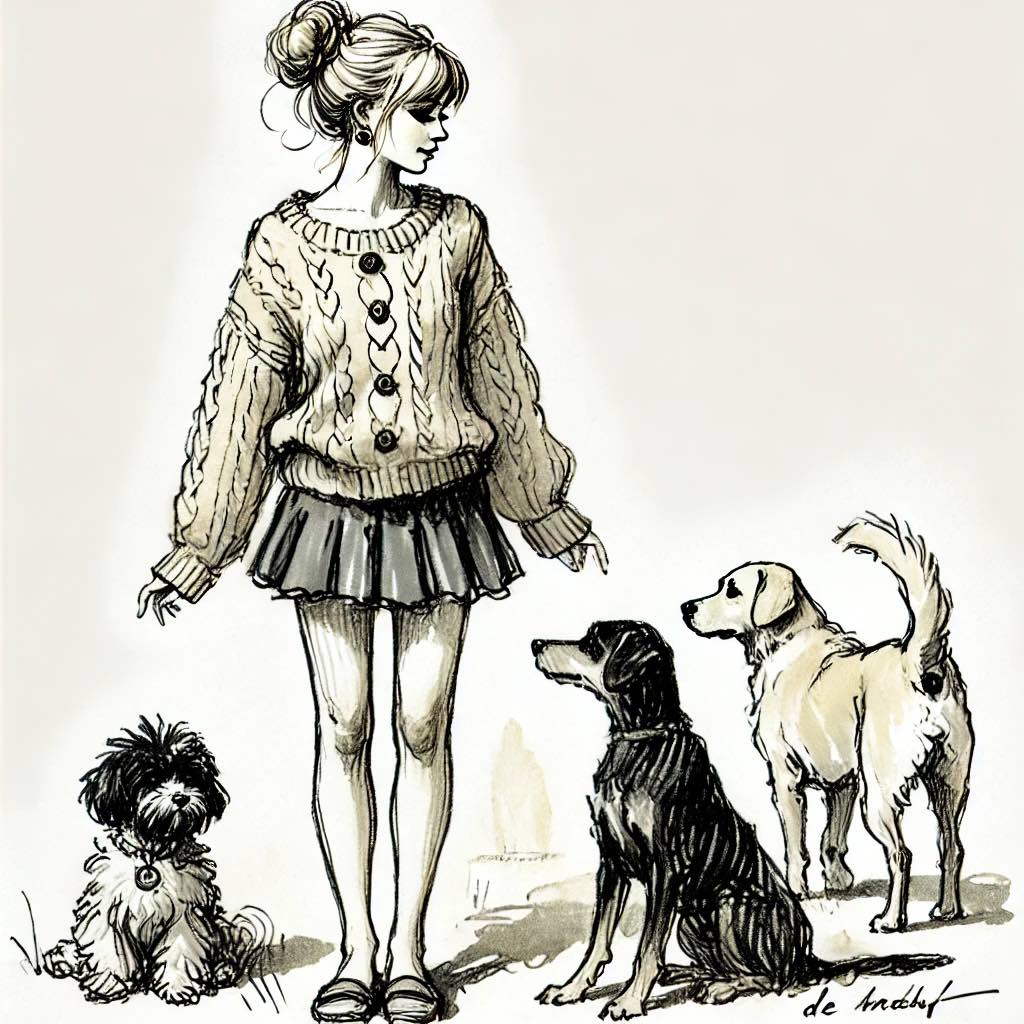 大型犬　小型犬のイラスト