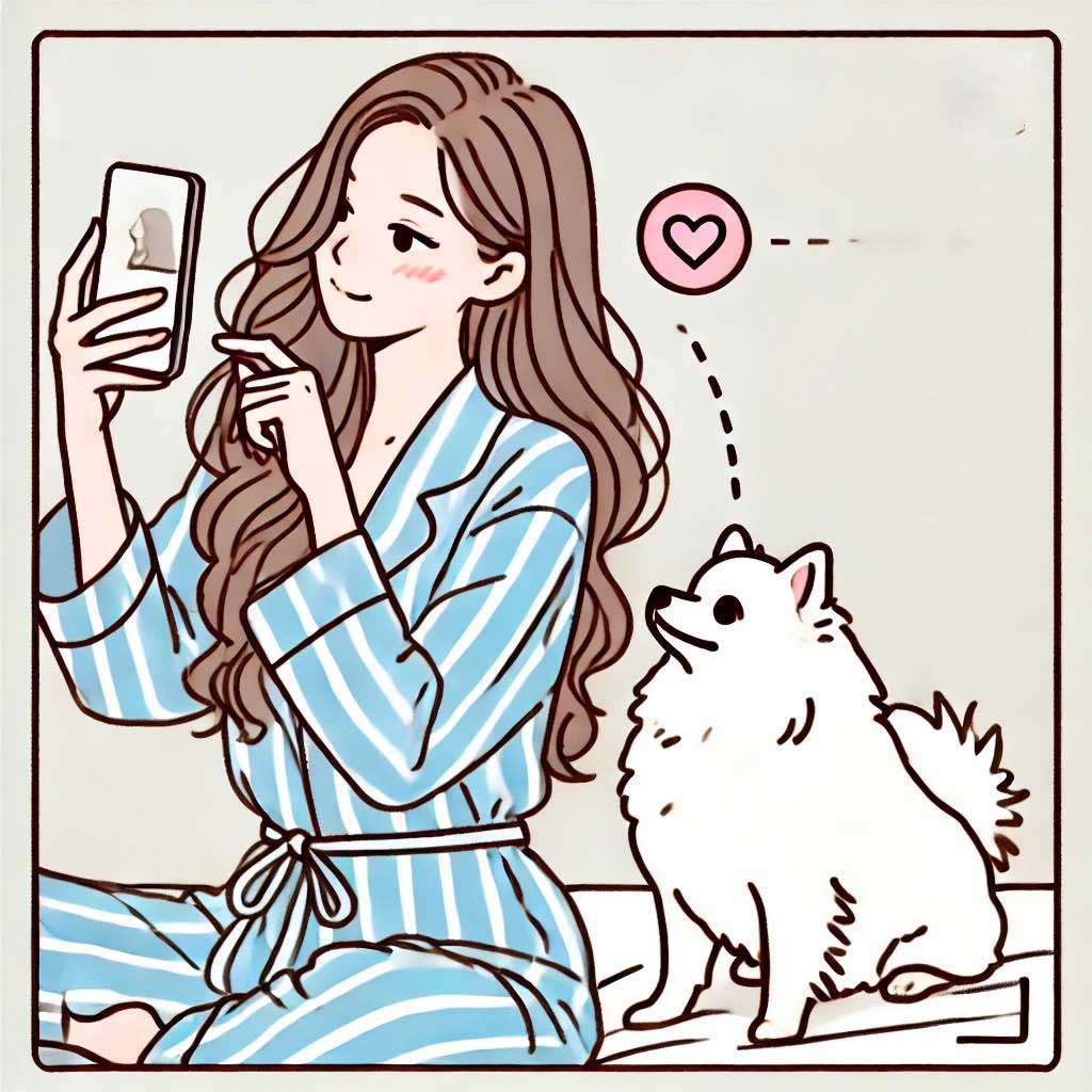 犬にスマホを見せないイラスト