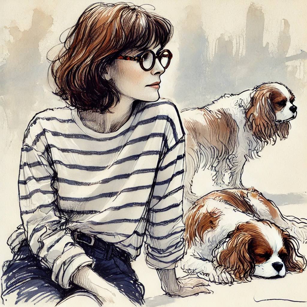愛犬を観察している女性