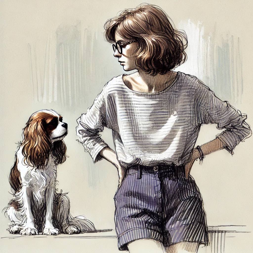 愛犬を観察している女性