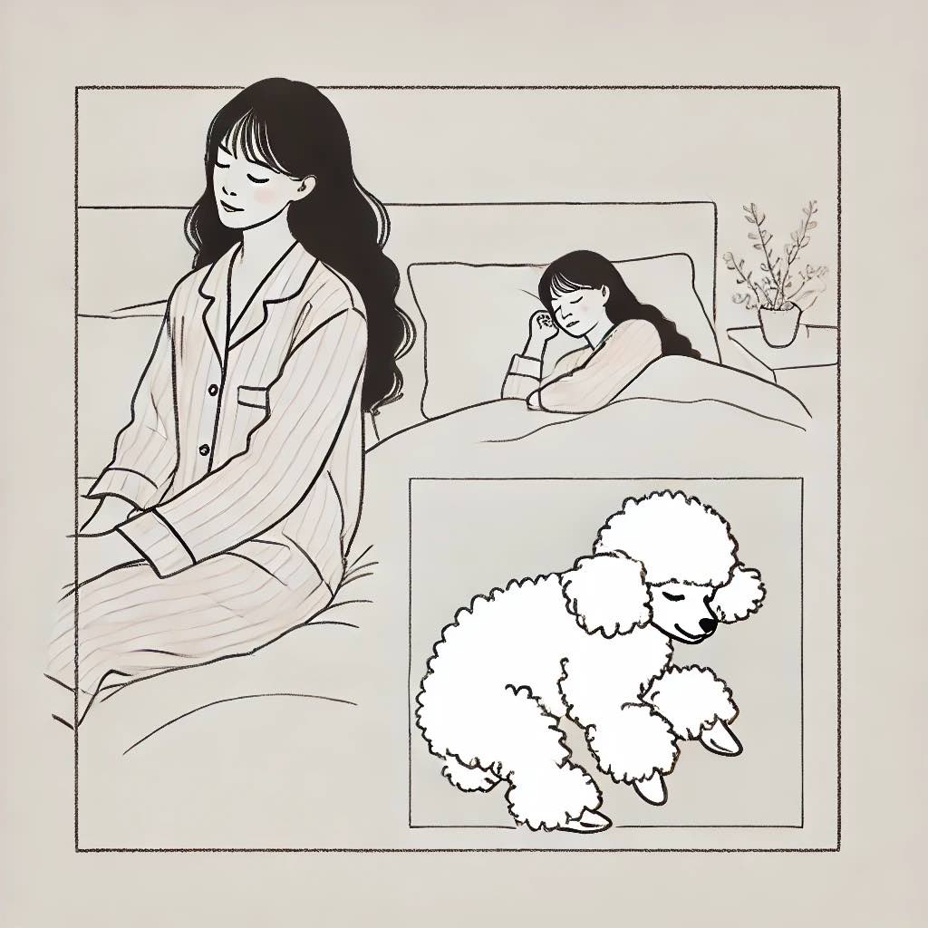 一緒に寝てくれない犬のイラスト