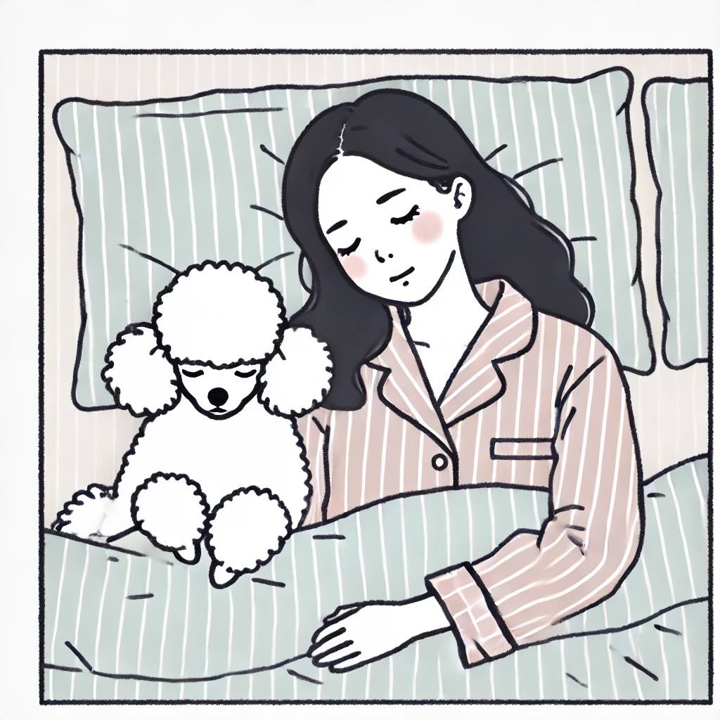 一緒に寝ている犬のイラスト