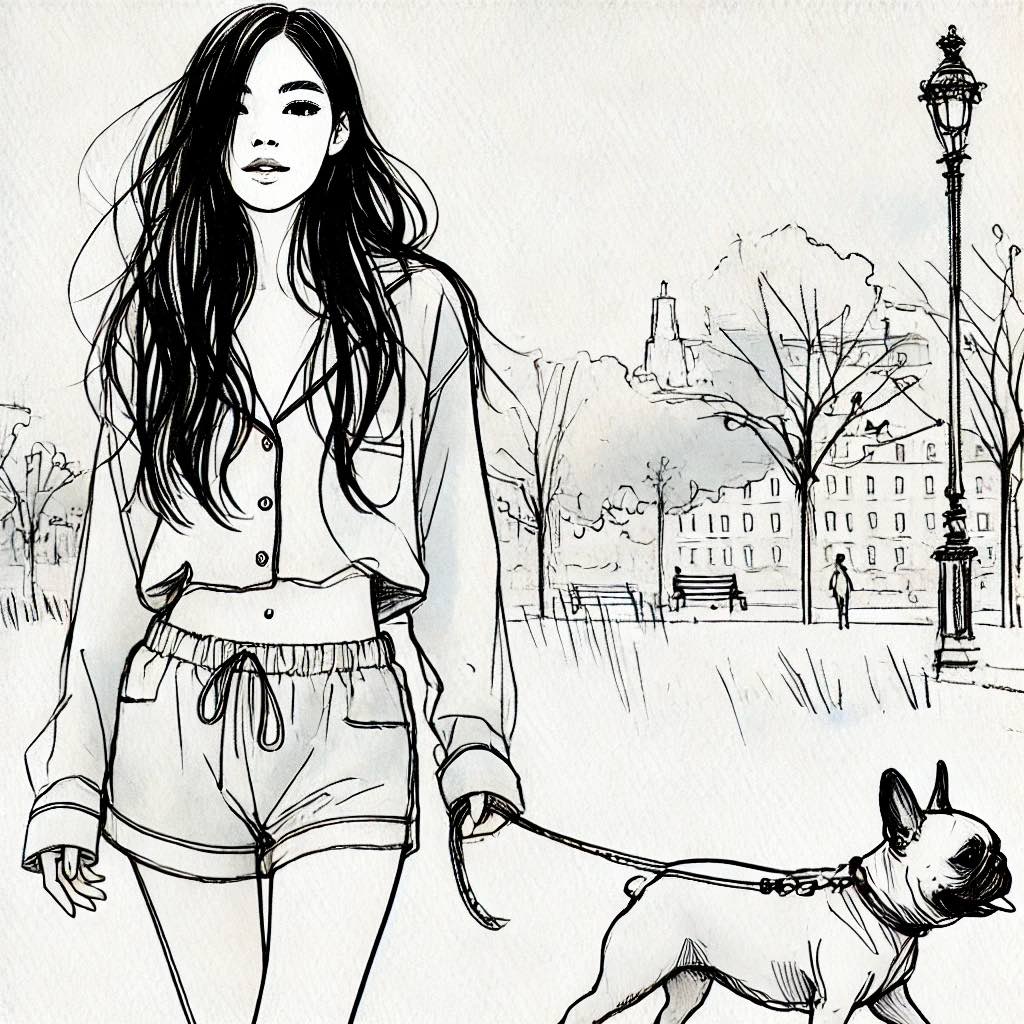 散歩している女性と犬