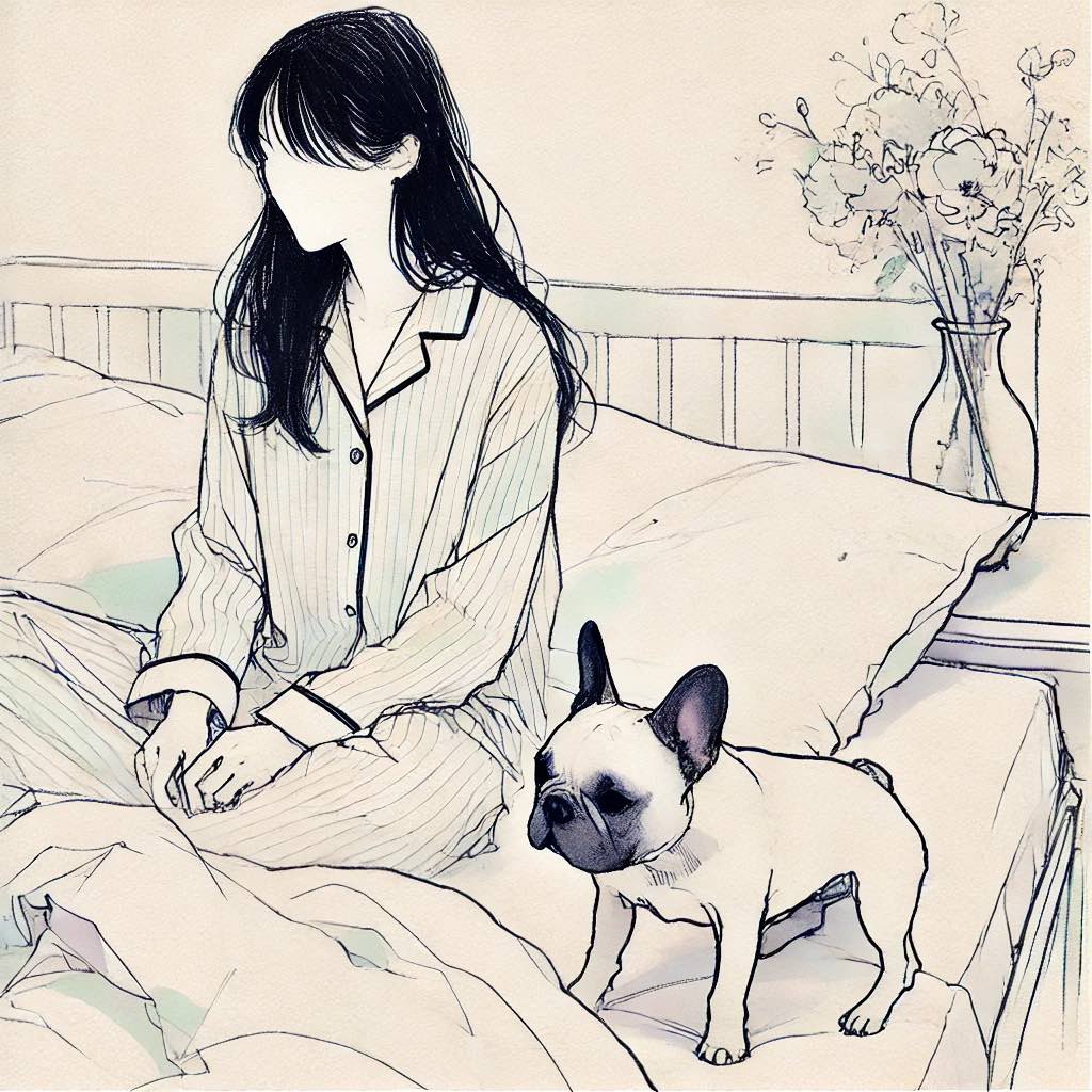 ベッドを物色している犬