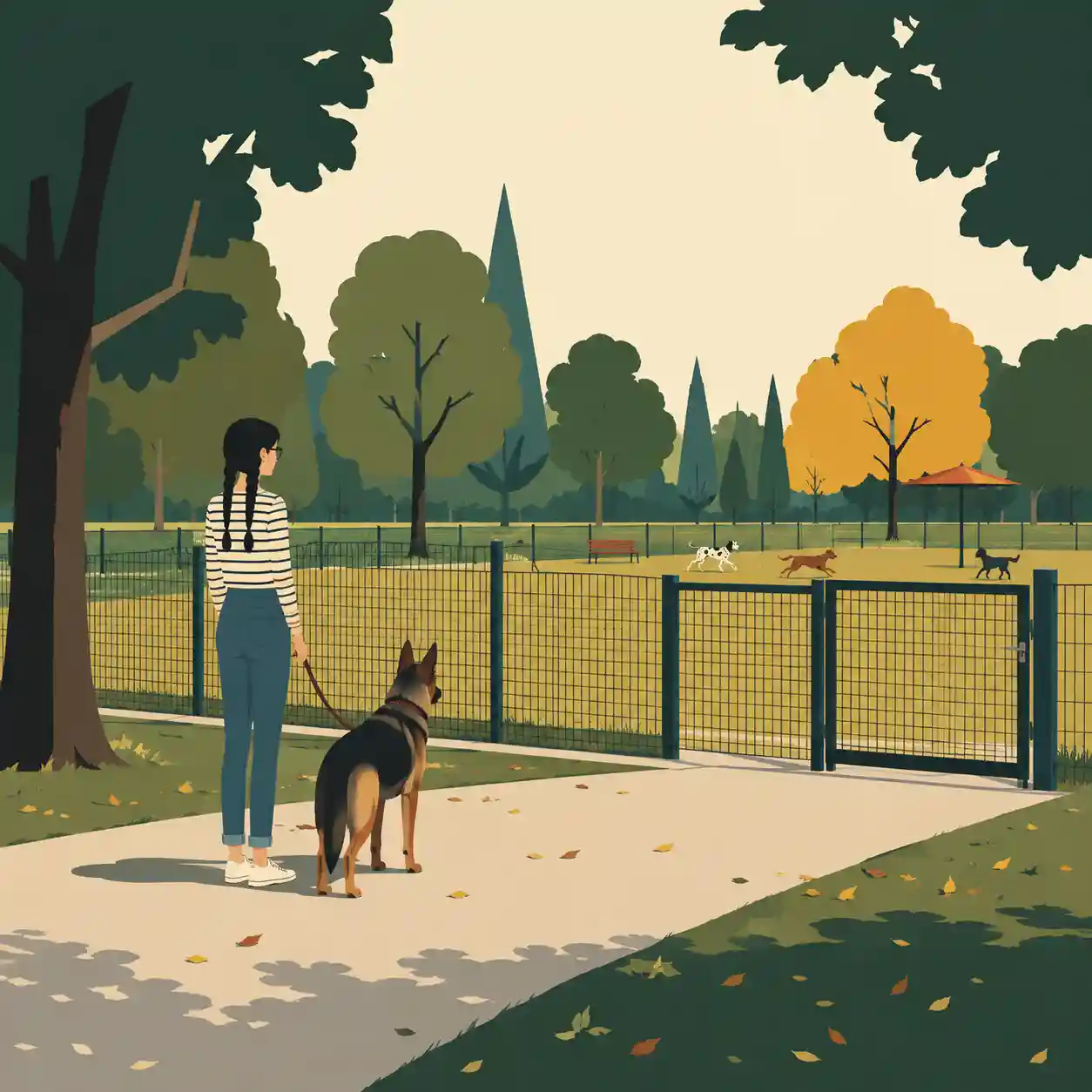 ランの外でクールダウンの犬と女子