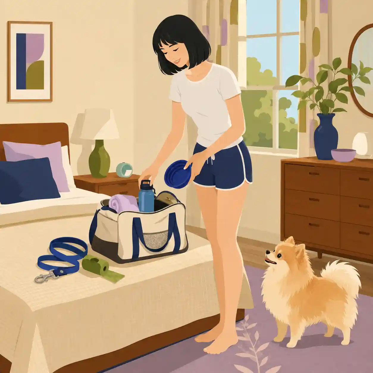 ドッグランに行く準備をしている女子